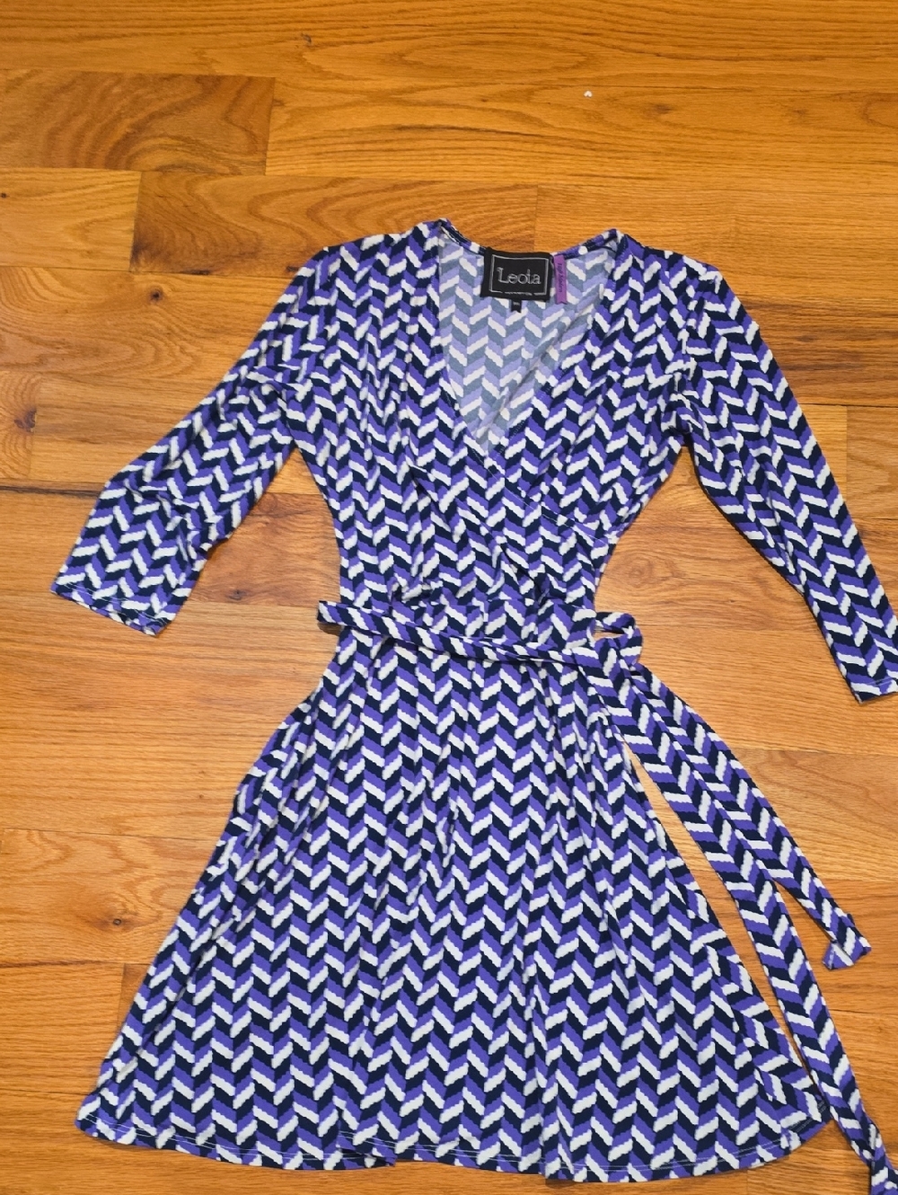 Leota Blue and White Geometric Wrap Dress